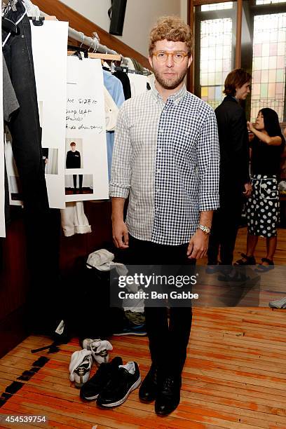 Designer Timo Weiland backstage at Timo Weiland Men's during Mercedes-Benz Fashion Week Spring 2015 at The Highline Hotel on September 3, 2014 in New...