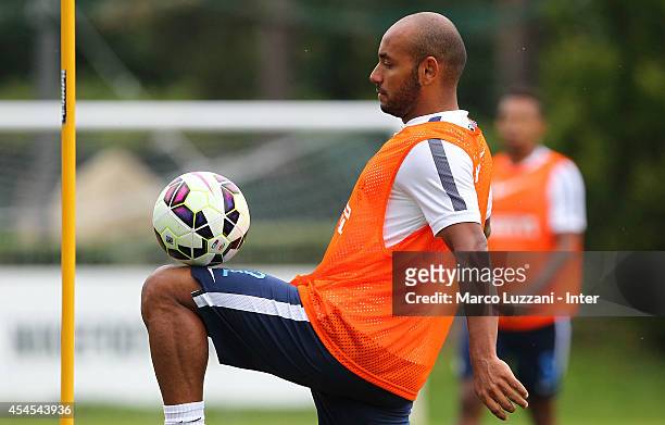 Cicero Moreira Jonathan controls the ball during FC Internazionale training session at the club's training ground on September 3, 2014 in Como, Italy.