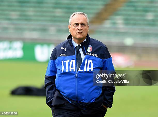 Claudio Lotito attends Italy Training Session at Stadio San Nicola on September 3, 2014 in Bari, Italy.