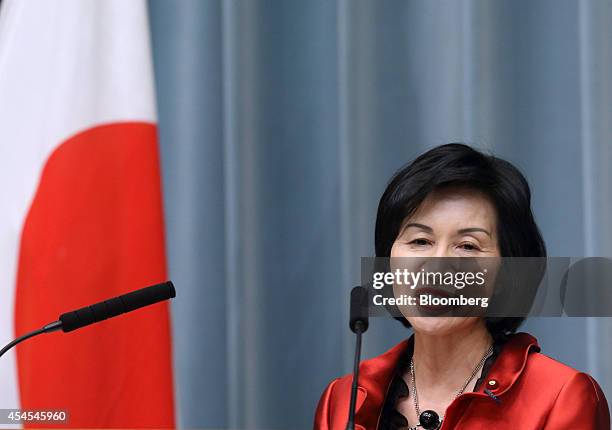 Midori Matsushima, Japan's newly appointed justice minister, speaks during a news conference at the prime minister's official residence in Tokyo,...