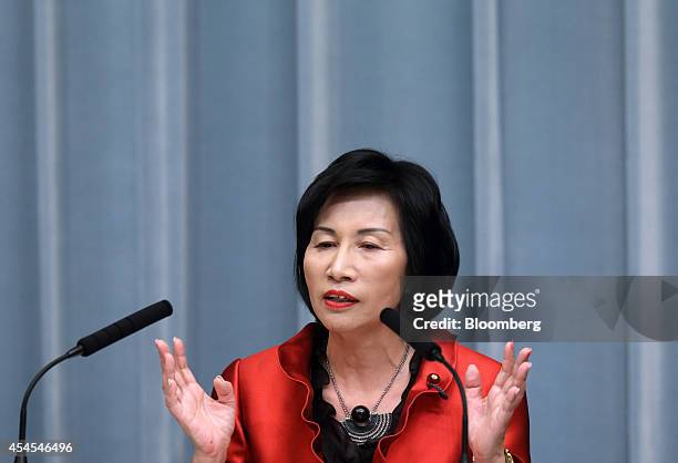 Midori Matsushima, Japan's newly appointed justice minister, speaks during a news conference at the prime minister's official residence in Tokyo,...