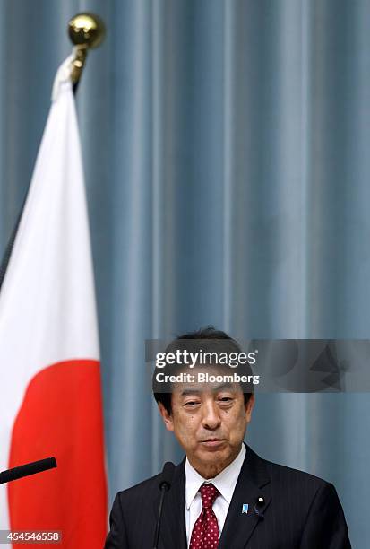 Yasuhisa Shiozaki, Japan's newly appointed health, labor and welfare minister, speaks during a news conference at the prime minister's official...