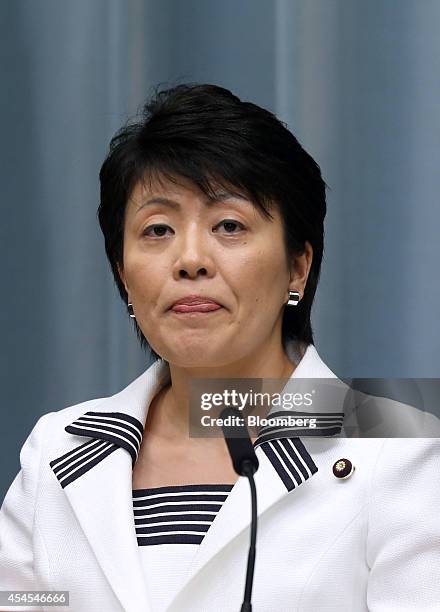 Haruko Arimura, Japan's newly appointed minister in charge of government revitalization and woman promotion, speaks during a news conference at the...