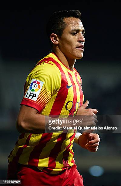 Alexis Sanchez of Barcelona looks on during the Copa del Rey, Round of 32 match between FC Cartagena and FC Barcelona at Estadio Cartagonova on...
