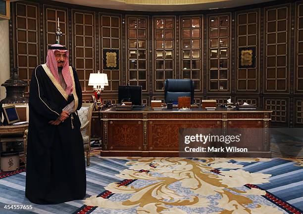 Saudi Crown Prince Salman bin Abdulaziz waits for the arrival of US Secretary of Defense Chuck Hagel at the Urga Palace, on December 9, 2013 at...