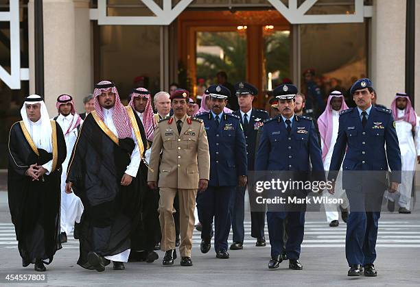 Saudi delegation led by Deputy Defense Minister HH Salman bin Sultan bin Abdulaziz walks out onto the tarmac to greet U.S. Secretary of Defense Chuck...