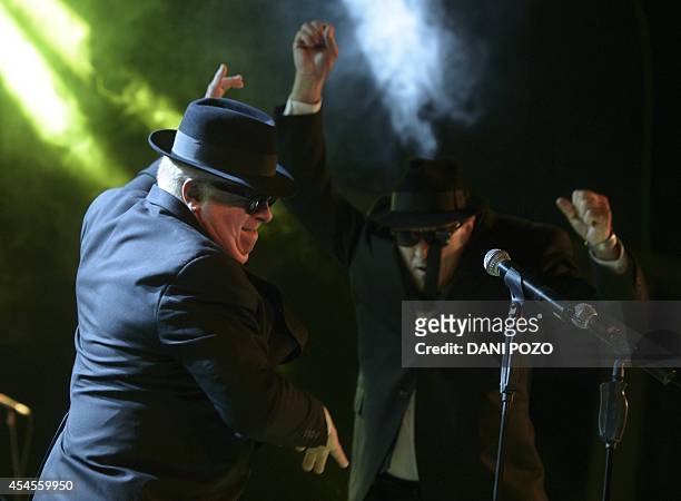 Original Blues Brother Band's singers Tommy McDonell and Rob Paparozzi perform on stage during a concert at La Riviera in Madrid, on September 3,...