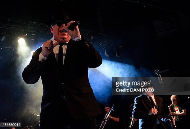 Original Blues Brother Band's singers Tommy McDonell and Rob Paparozzi perform on stage during a concert at La Riviera in Madrid, on September 3,...