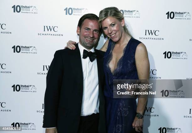 Adrian Jossa and IWC Regional Brand Director Karoline Huber attend the IWC Schaffhausen For The Love Of Cinema IWC Filmmakers Award 2013 at One And...