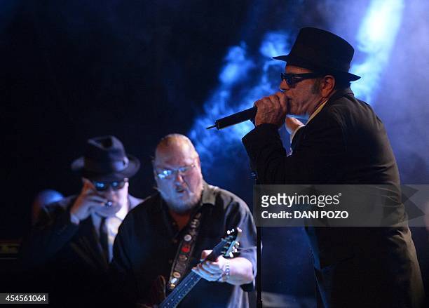 Original Blues Brother Band's singers Tommy McDonell , Rob Paparozzi and guitarist and songwriter Steve Cropper perform on stage during a concert at...