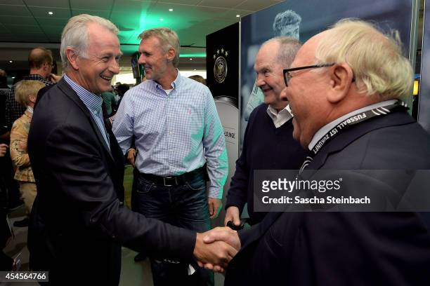 Rainer Bonhof, Rudolf "Rudi" Bommer, Matthias "Matthes" Mauritz and Uwe Seeler are seen during the 'Club Of Former National Players' meeting prior to...