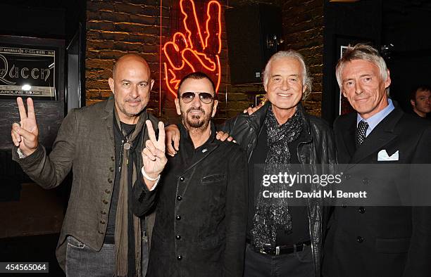 John Varvatos, Ringo Starr, Jimmy Page and Paul Weller attend as John Varvatos launch their first European store in London, on September 3, 2014 in...