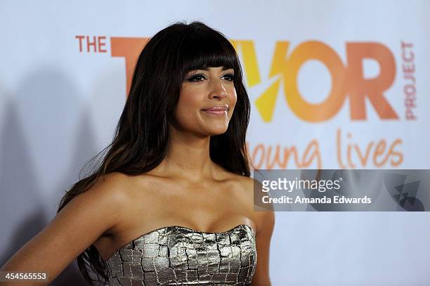 Actress Hannah Simone arrives at the TevorLIVE Los Angeles Benefit celebrating The Trevor Project's 15th anniversary at the Hollywood Palladium on...