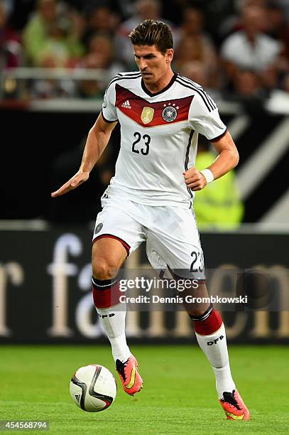 Mario Gomez of Germany controls the ball during the international friendly match between Germany and Argentina at Esprit-Arena on September 3, 2014...