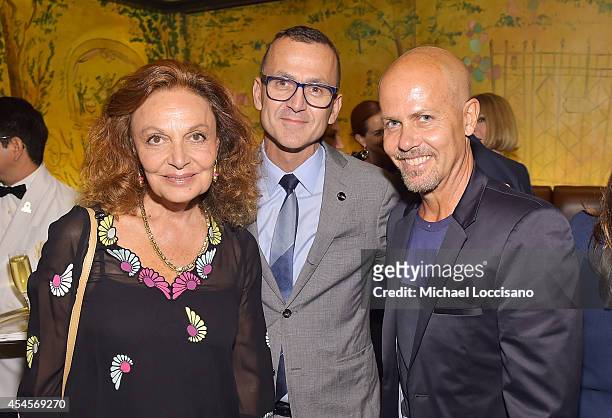 Diane Von Furstenberg, Steven Kolb and Italo Zucchelli attend the New York Times Vanessa Friedman and Alexandra Jacobs welcome party on September 3,...