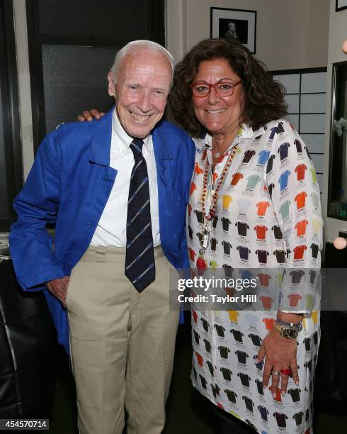 New York Times Photographer Bill Cunningham and Fashion Week founder Fern Mallis pose before their interview for "Fashion Icons with Fern Mallis" at...