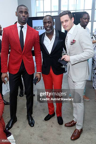 Fashion designer Davidson Petit-Frere, actor Michael K. Williams and fashion designer Aleks Musika attend the Musika Frere Spring 2015 Presentation...