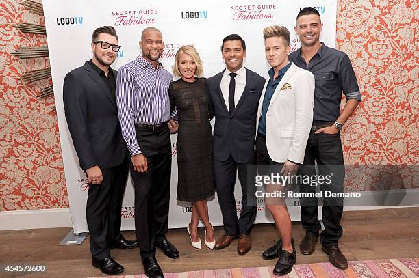 Rob Younkers, Shaun T, Kelly Ripa, Mark Consuelos, Theodore Leaf and John Gidding attend the Logo TV Premiere Party for " Secret Guide To Fabulous"...