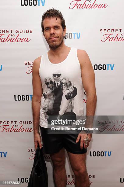 Perez Hilton attends the Logo TV Premiere Party for " Secret Guide To Fabulous" with Kelly Ripa & Mark Consuelos at Crosby Hotel on September 3, 2014...