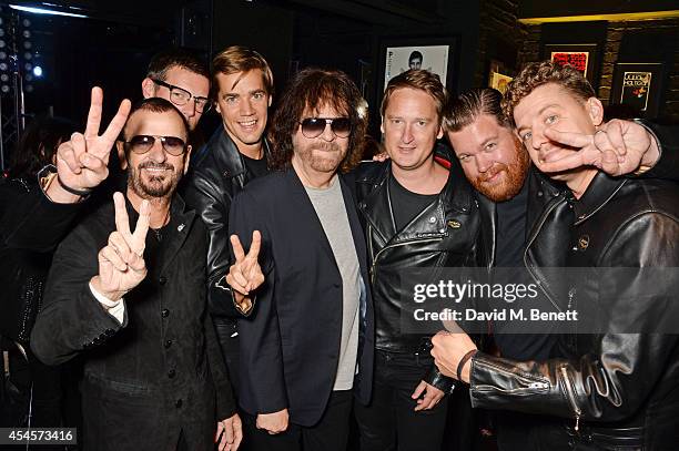 Ringo Starr and Jeff Lynne pose with Dr. Matt Destruction, Pelle Almqvist, Christian Grahn, Vigilante Carlstroem and Niklas Almqvist of The Hives as...