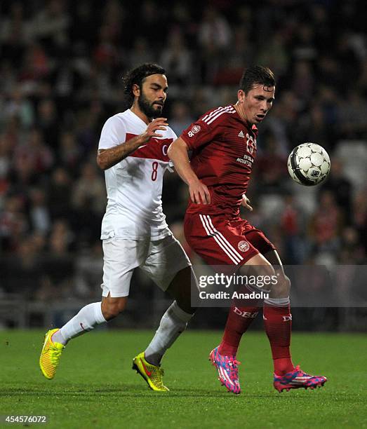 Selcuk Inan of Turkey in action during an international friendly match between Denmark and Turkey at TREFOR Park in Odense, Denmark on September 3,...