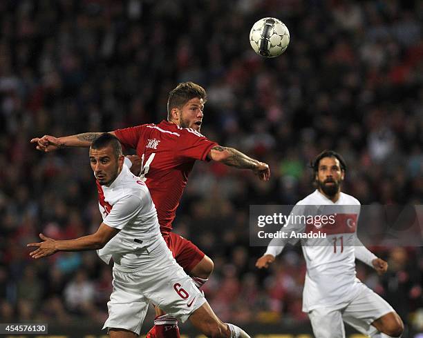 Lasse Schone of Denmark in action during an international friendly match between Denmark and Turkey at TREFOR Park in Odense, Denmark on September 3,...