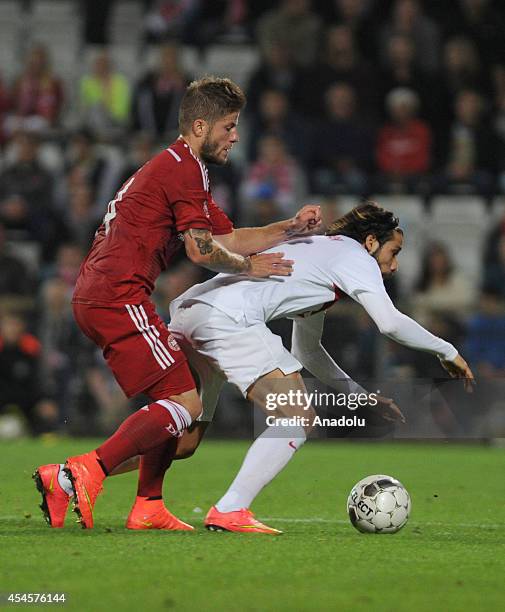 Olcay Sahan of Turkey in action during an international friendly match between Denmark and Turkey at TREFOR Park in Odense, Denmark on September 3,...