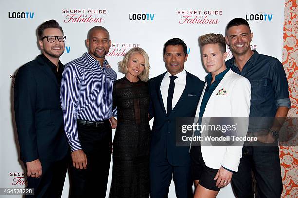 Rob Younkers, Shaun T, Kelly Ripa, Mark Consuelos, Theodore Leaf and John Gidding attends the "Secret Guide To Fabulous" Premiere Party at the Crosby...