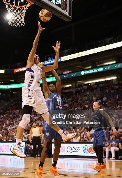 Diana Taurasi of the Phoenix Mercury puts up a shot against the Minnesota Lynx during game three of the WNBA Western Conference Finals at US Airways...