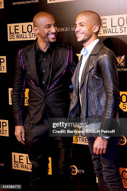 Actor Stomy Bugsy and his son Bilal attend the photocall before the 'The Wolf of Wall Street' World movie Premiere at Cinema Gaumont Opera on...