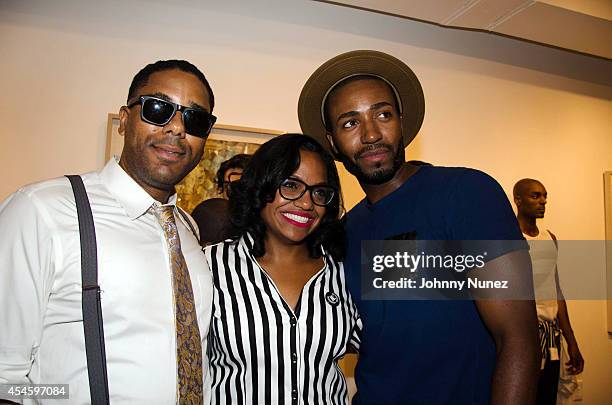 Coleman, Sandra Valez, and John Anthony Williams attend the Beckemberg Cricket Club Spring/Summer 2015 Presentation at Castle Fitz Johns Gallery on...