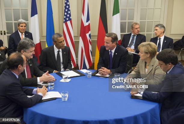 French President Francois Hollande, Ukrainian President Petro Poroshenko, US President Barack Obama, British Prime Minister David Cameron, German...