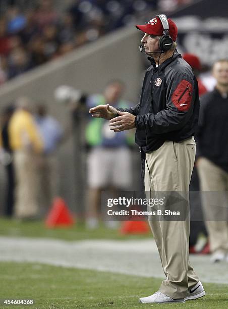 San Francisco 49ers Jim Leavitt in a pre-season NFL game coaches against the Houston Texans on August 28, 2014 at NRG Stadium in Houston, Texas.