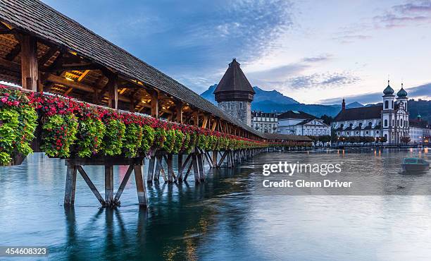 chapel bridge in lucerne - lucerne stock pictures, royalty-free photos & images