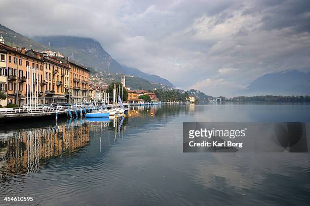lovere reflected - iseo lake stock pictures, royalty-free photos & images