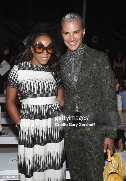 Celebrity stylist June Ambrose and TV personality Jay Manuel attend Tadashi Shoji during Mercedes-Benz Fashion Week Spring 2015 at The Salon at...