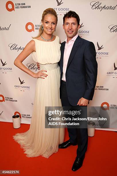Sofia Wellesley, wearing Cortana and James Blunt attend the Woodside End of Summer party to benefit the Elton John AIDS Foundation sponsored by...