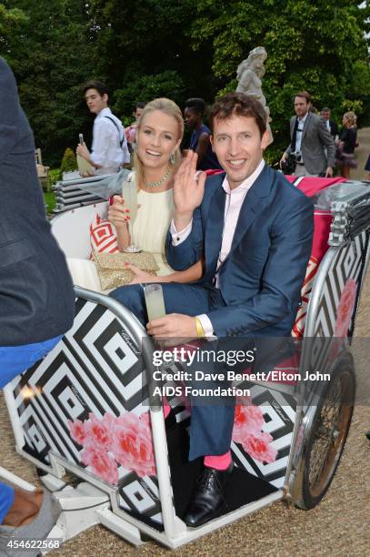 Sofia Wellesley and singer James Blunt attend the Woodside End of Summer party to benefit the Elton John AIDS Foundation sponsored by Chopard and...