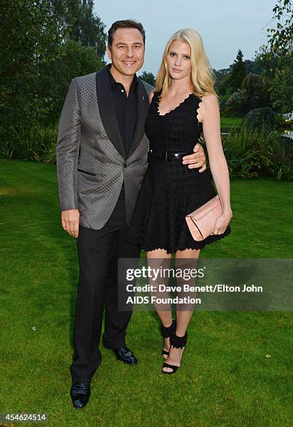 David Walliams and Lara Stone attend the Woodside End of Summer party to benefit the Elton John AIDS Foundation sponsored by Chopard and Grey Goose...