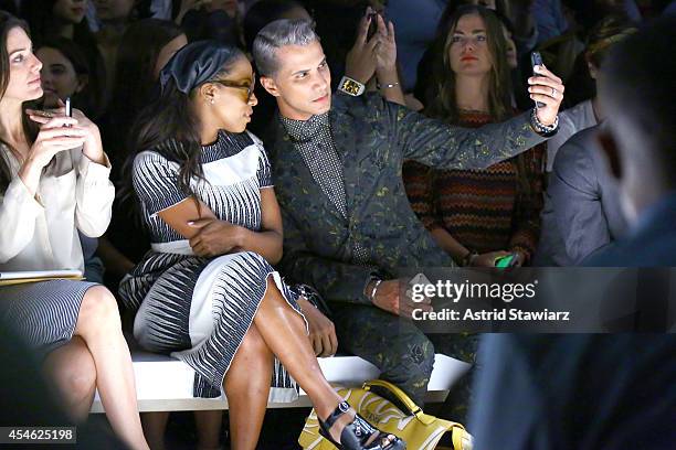 June Ambrose and Jay Manuel attend the Tadashi Shoji fashion show during Mercedes-Benz Fashion Week Spring 2015 at The Salon at Lincoln Center on...