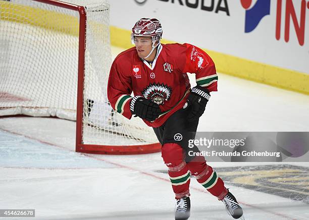 Andreas Johnson of Frolunda celebrates after scoring the opening during the Champions Hockey League group stage game between Frolunda Gothenburg and...