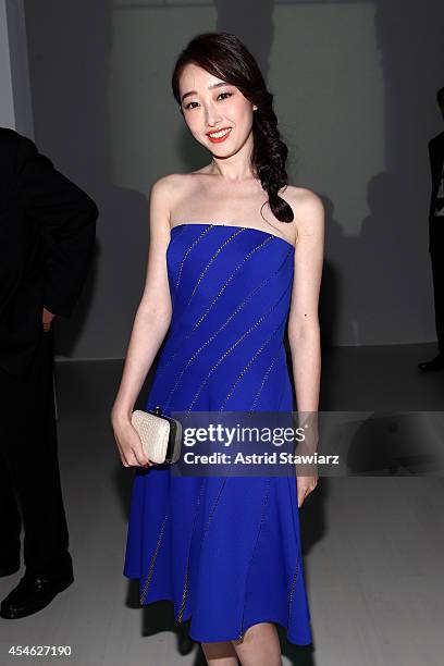 Actress Jiang Mengjie attends the Tadashi Shoji fashion show during Mercedes-Benz Fashion Week Spring 2015 at The Salon at Lincoln Center on...