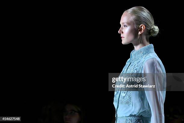 Models walk th runway at the Tadashi Shoji fashion show during Mercedes-Benz Fashion Week Spring 2015 at The Salon at Lincoln Center on September 4,...