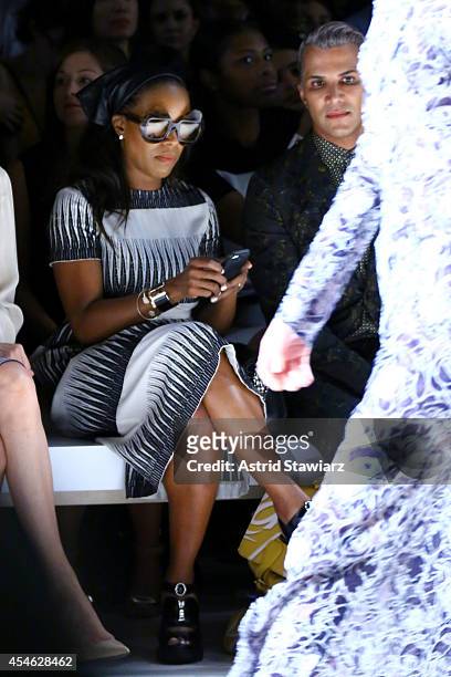 Stylist June Ambrose and TV personality Jay Manuel attend the Tadashi Shoji fashion show during Mercedes-Benz Fashion Week Spring 2015 at The Salon...