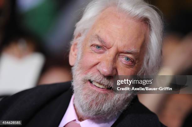 Actor Donald Sutherland arrives at the Los Angeles Premiere of 'The Hunger Games: Catching Fire' at Nokia Theatre L.A. Live on November 18, 2013 in...