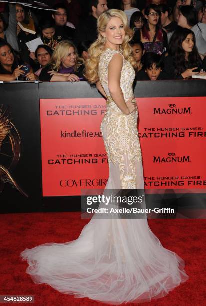 Actress Stephanie Leigh Schlund arrives at the Los Angeles Premiere of 'The Hunger Games: Catching Fire' at Nokia Theatre L.A. Live on November 18,...