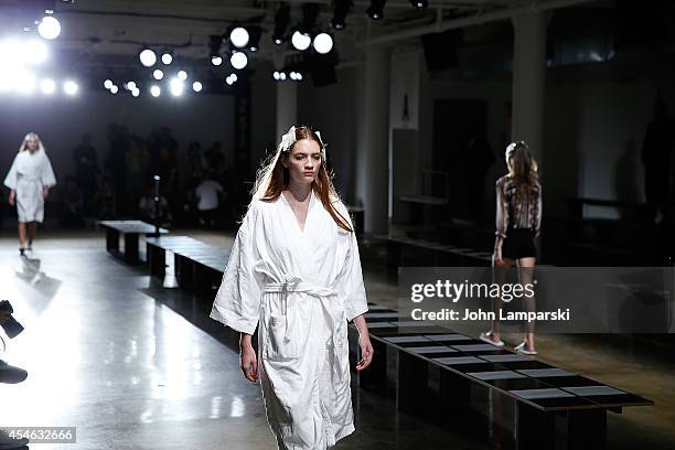 Models during the walk-through at the Costello Tagliapietra during MADE Fashion Week Spring 2015 at Milk Studios on September 4, 2014 in New York...