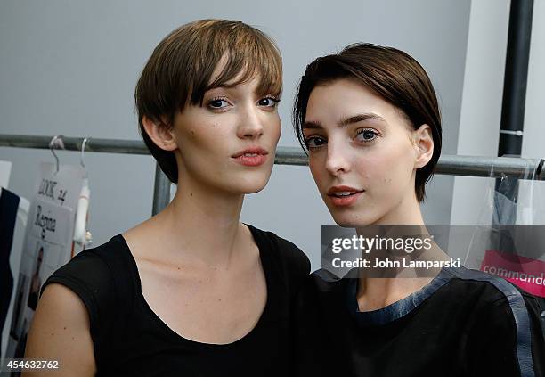 Models prepare backstage at the Costello Tagliapietra during MADE Fashion Week Spring 2015 at Milk Studios on September 4, 2014 in New York City.