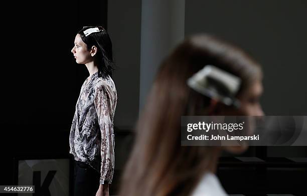 Models during the walk-through at the Costello Tagliapietra during MADE Fashion Week Spring 2015 at Milk Studios on September 4, 2014 in New York...