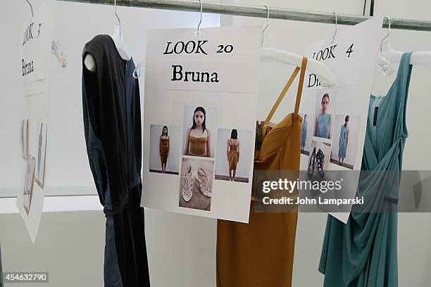 Fashions displayed backstage during the Costello Tagliapietra during MADE Fashion Week Spring 2015 at Milk Studios on September 4, 2014 in New York...